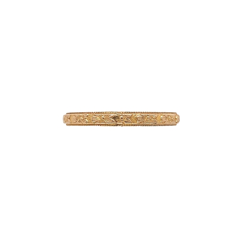 10K Yellow Gold Band with Beaded Edge and Center Flower Design Size 5.0   j7657